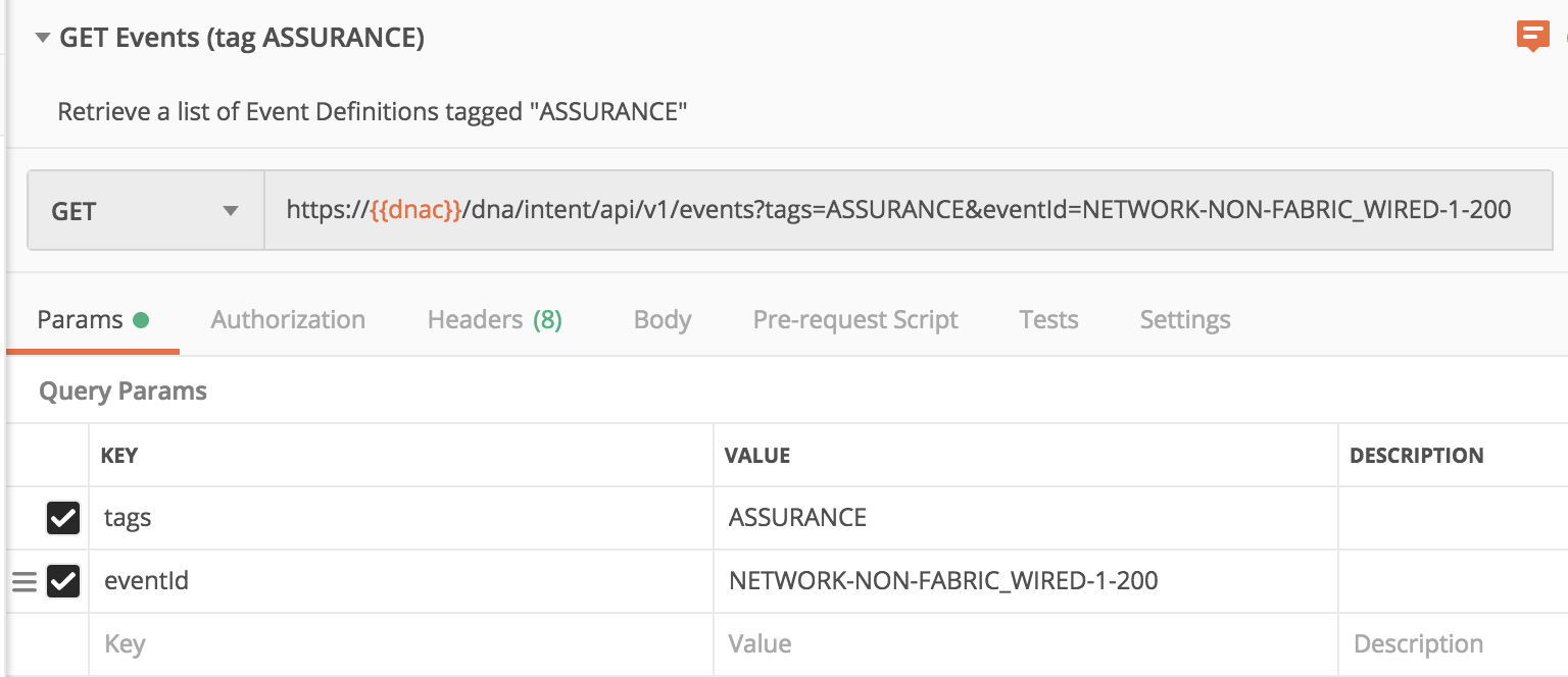 Postman Events Event Management - Cisco Catalyst Center API 3.1.6 - Cisco DevNet