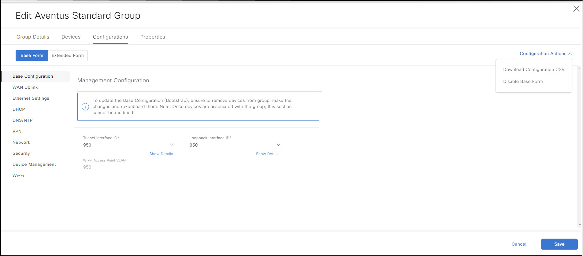 Edit Configuration - Standard Group