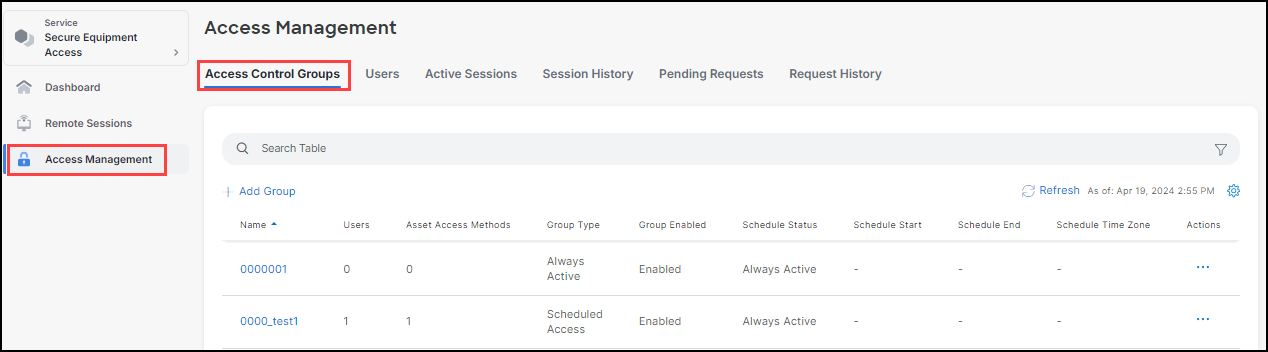 Access Mgmt screen