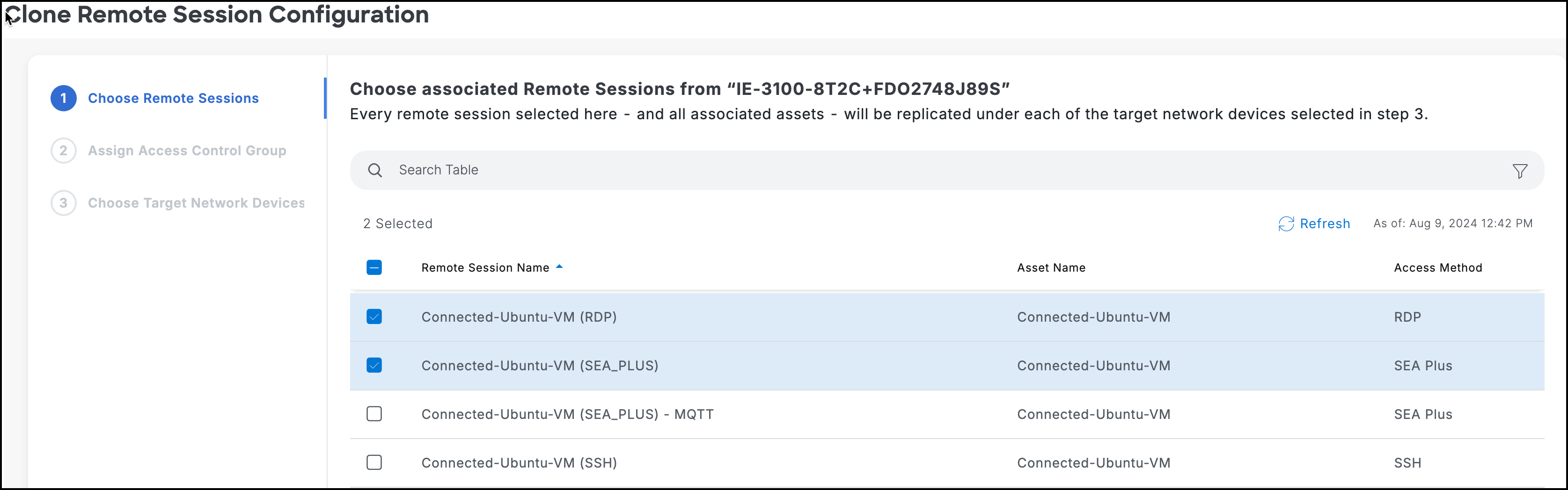 Select remote sessions