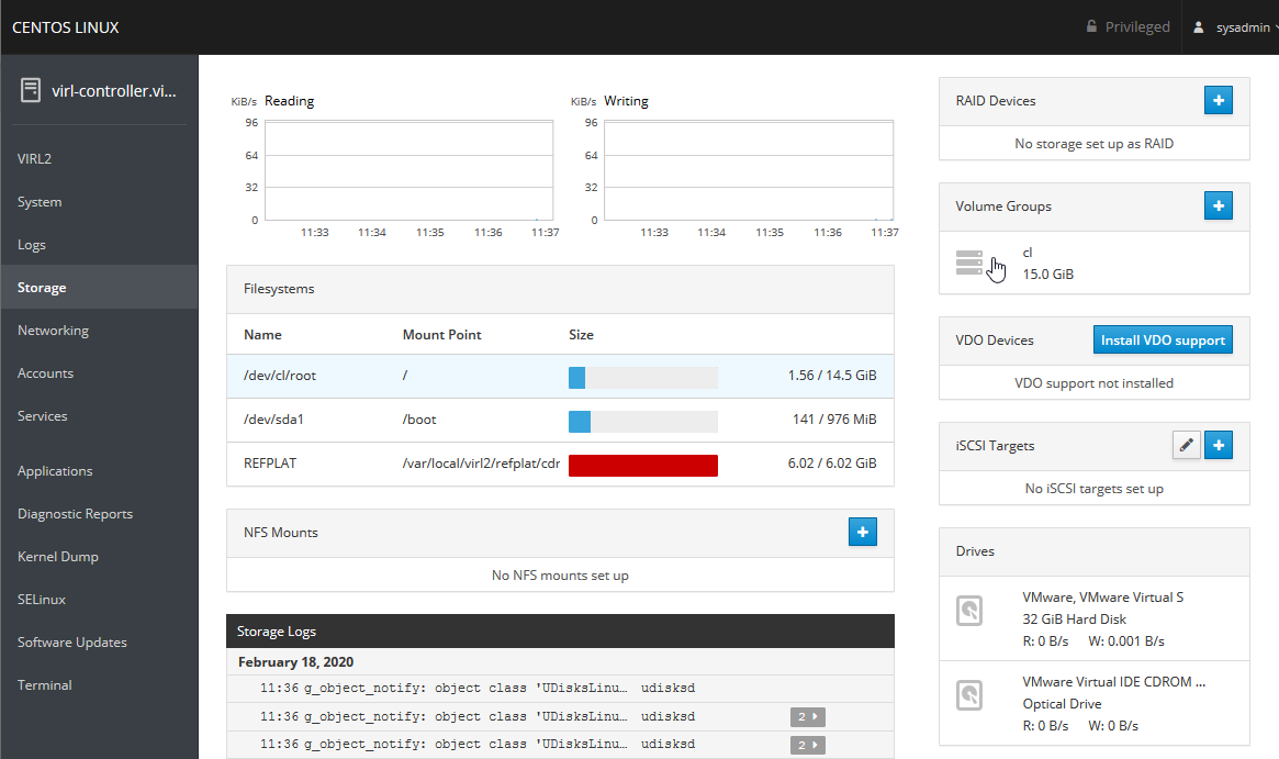 Figure 7.Selecting the volume group on the Storage page