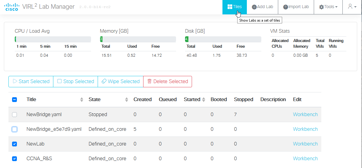 Figure 4.Selecting multiple labs in the Lab Manager