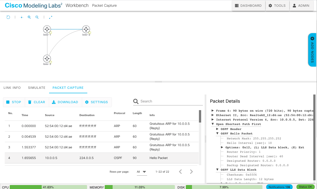 Running a Packet Capture - Cisco Modeling Labs v2.1 - Cisco DevNet