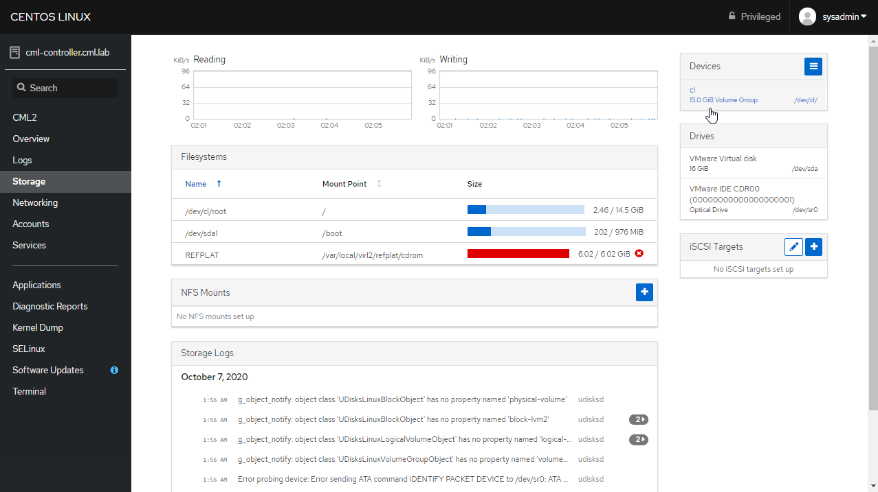 Selecting the volume group on the Storage page