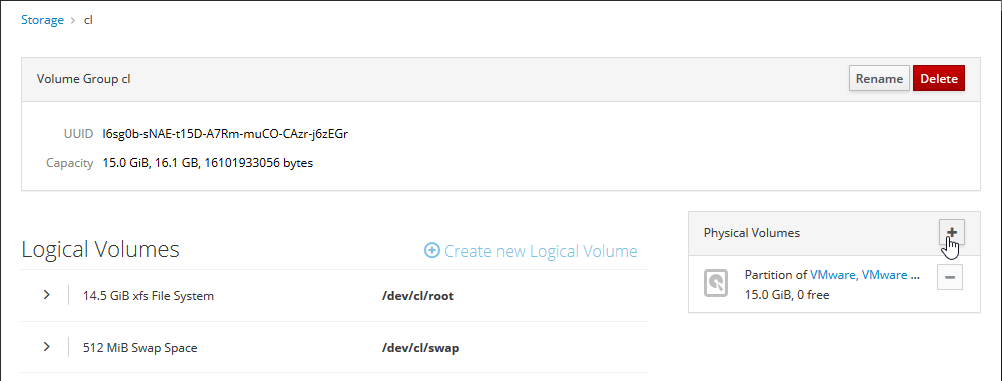 Adding a physical volume to the cl volume group