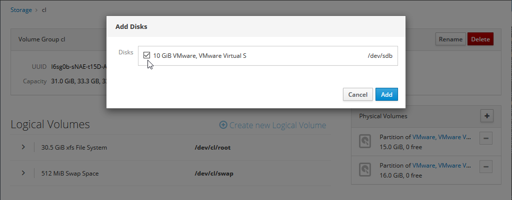 Add Disks dialog