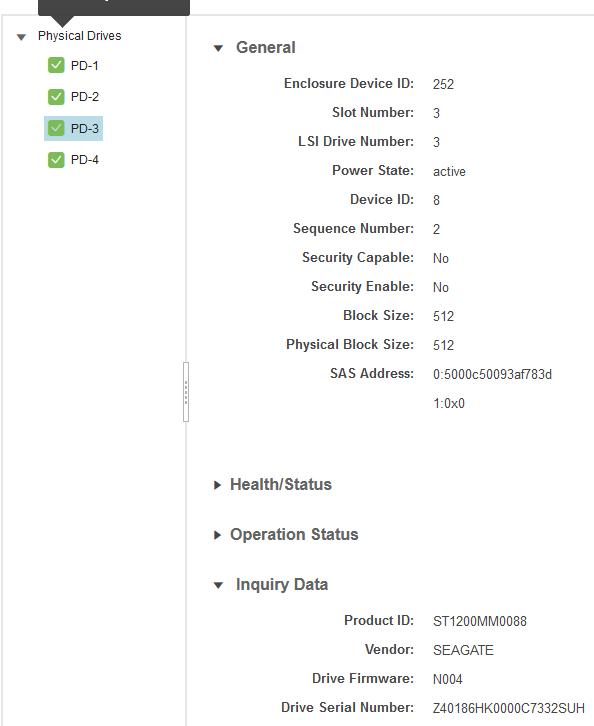 Disk device information containing serial number in CIMC