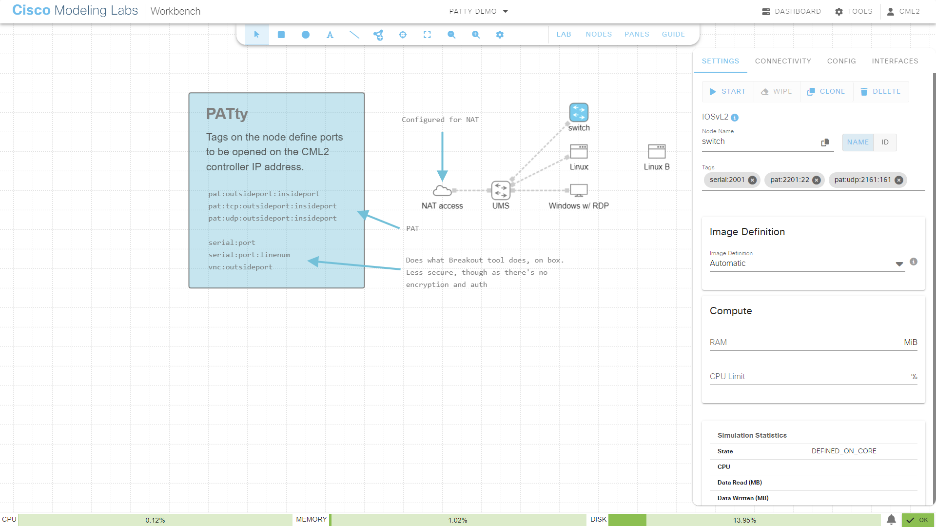 A |prod-name| lab with PATty configuration