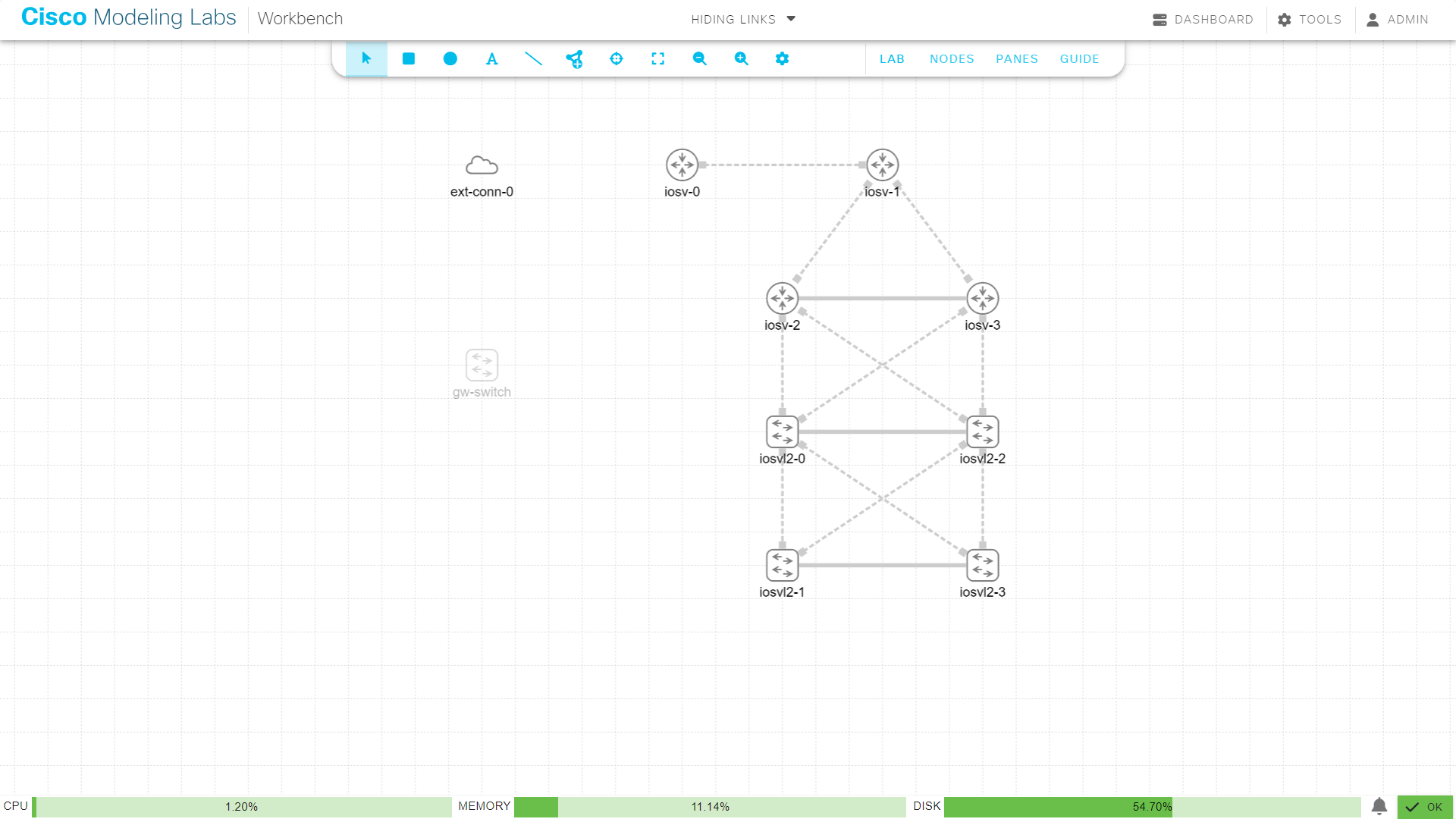 Link hiding enabled for the gw-switch node