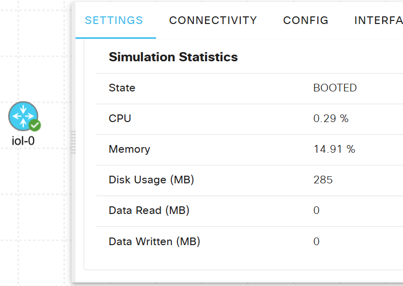 Node disk usage under simulation statistics