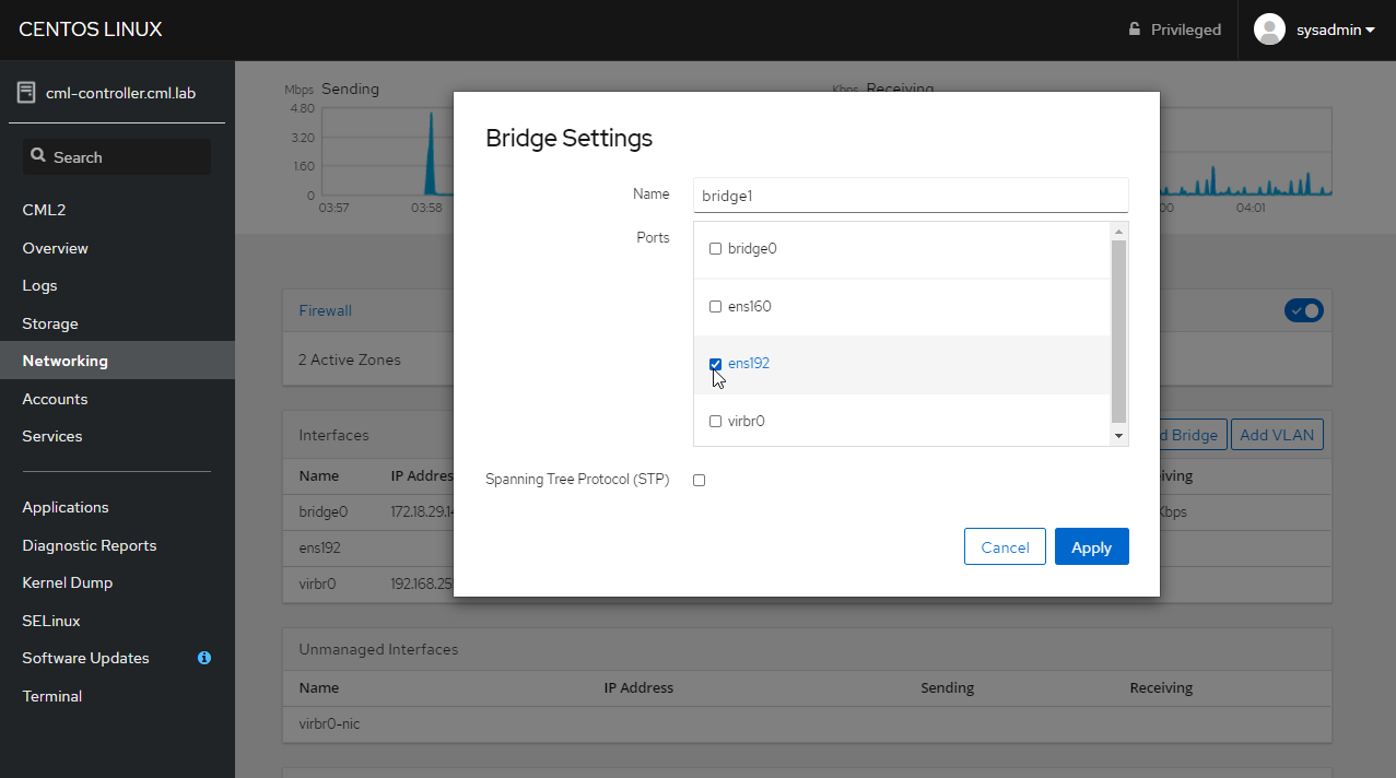 Bridge Settings dialog