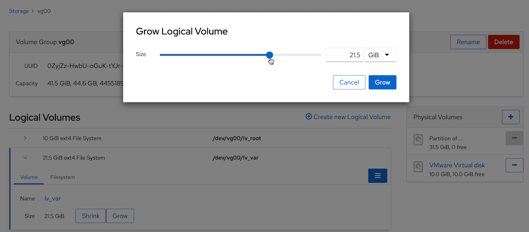 Grow Logical Volume dialog