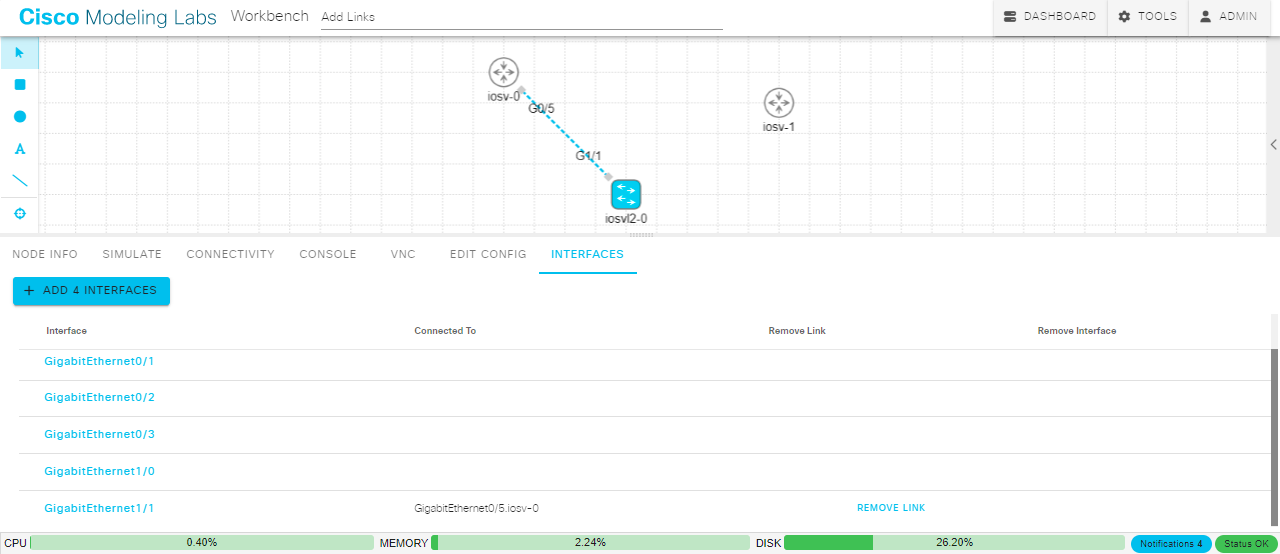 The Interfaces pane for a node in the Workbench.