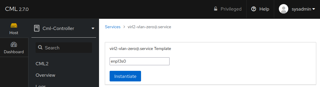 Vlan Zero Service Create Dialog