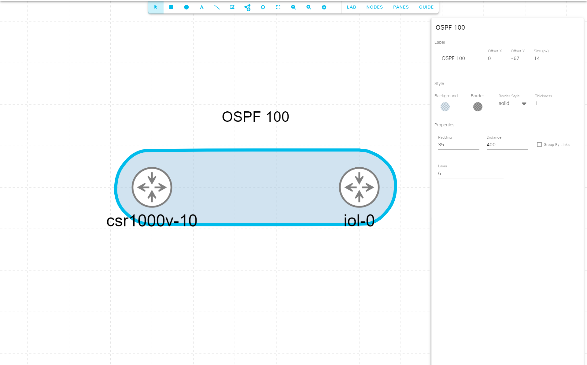 A smart annotation with a label that has Offset Y = -67