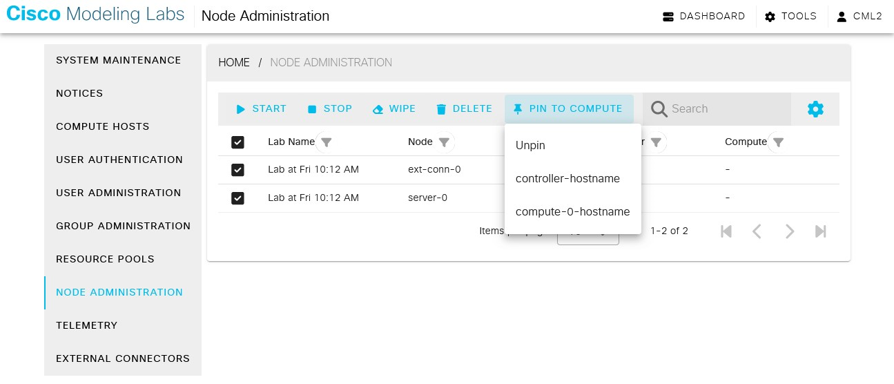 Compute pinning interface