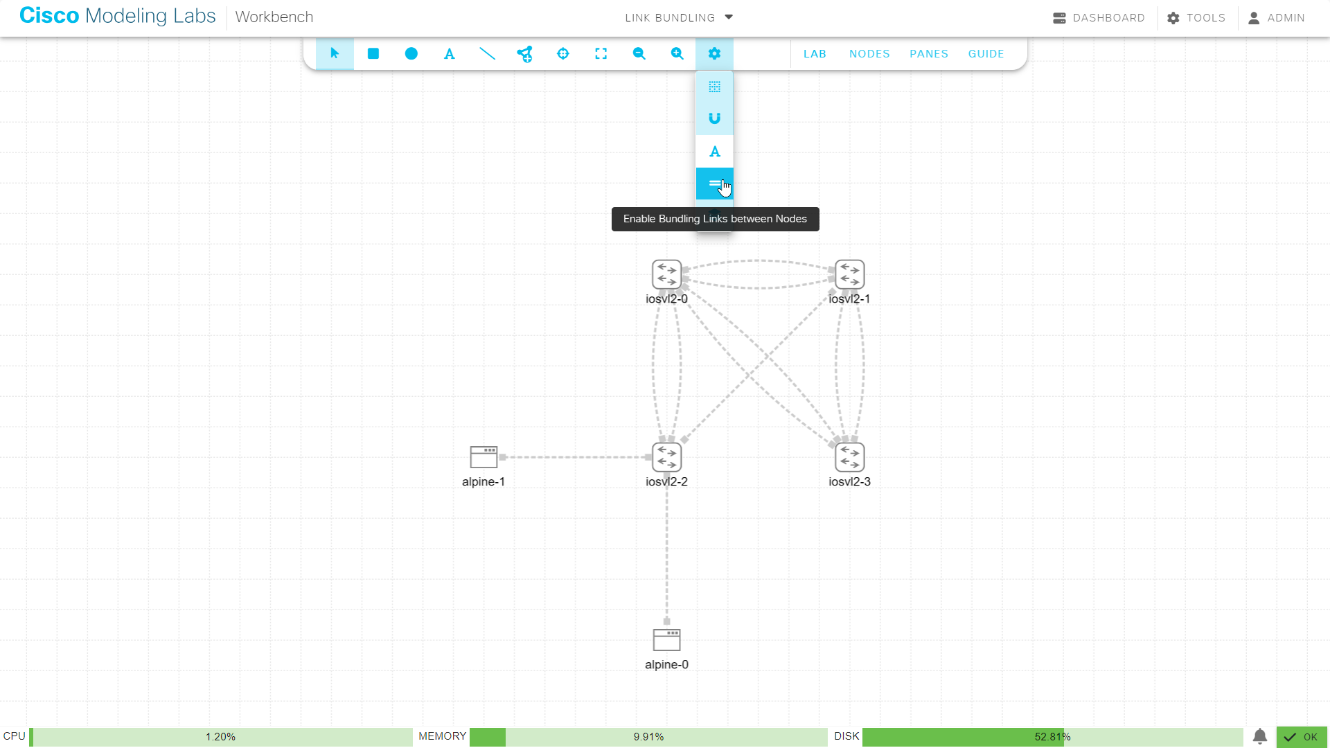 Link bundling disabled for all links in the lab