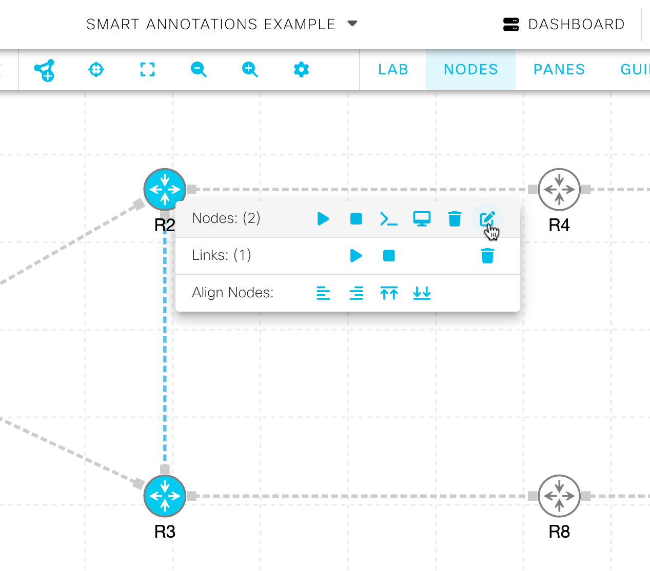 The bulk operation context menu with two nodes selected.