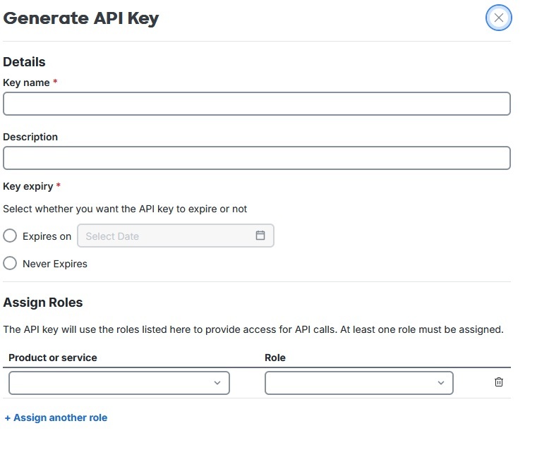 The Generate API Key options.