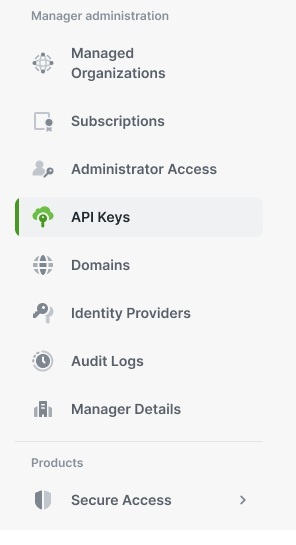 Select the API Keys in the left navigation menu.
