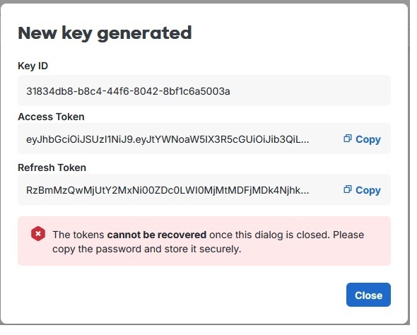 The New API Key dialog box.