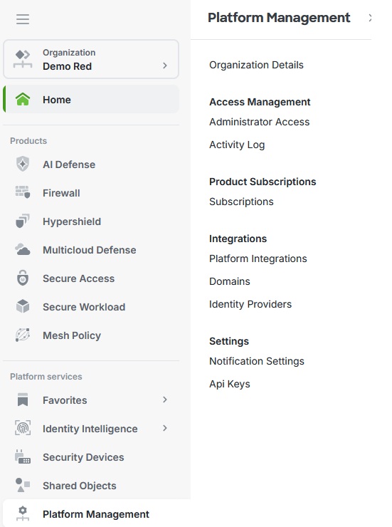 Select the API Keys under Platform Management.