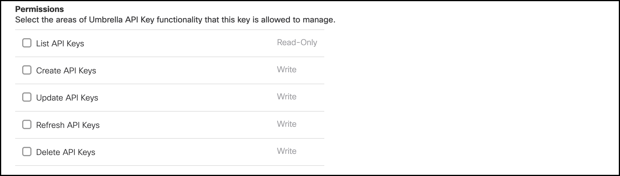 Secure Access API KeyAdmin permissions