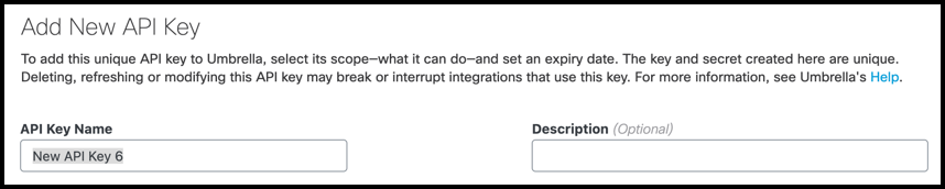 Secure Access KeyAdmin API key name and description