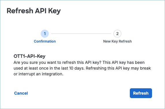 Secure Access API key refresh confirmation
