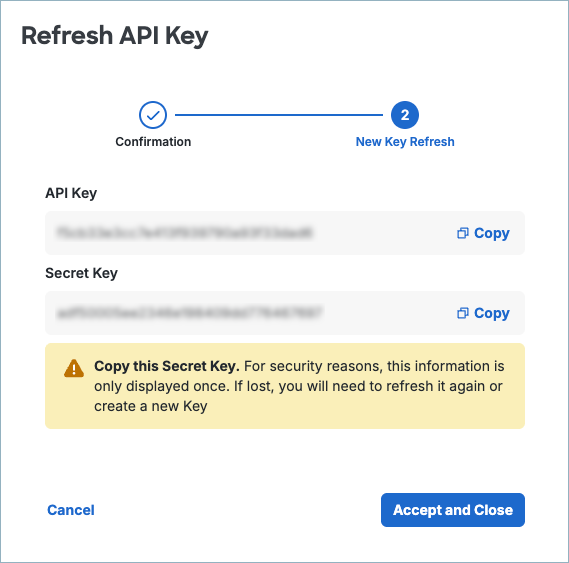 Secure Access API key and secret after refresh