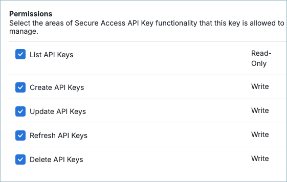Secure Access API KeyAdmin permissions