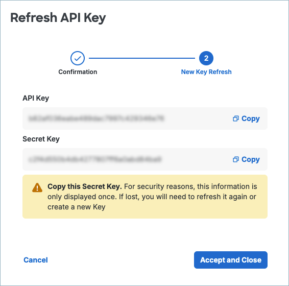 Secure Access refreshed KeyAdmin API key and secret