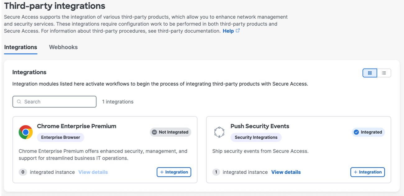 Secure Access Push Security Events Third-party integrations