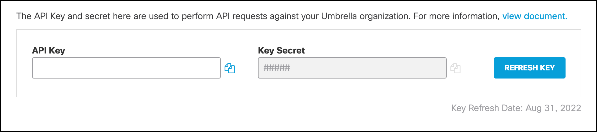 Umbrella API dashboard