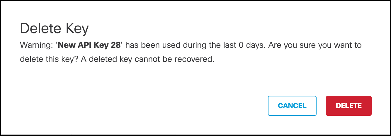 Umbrella API delete modal