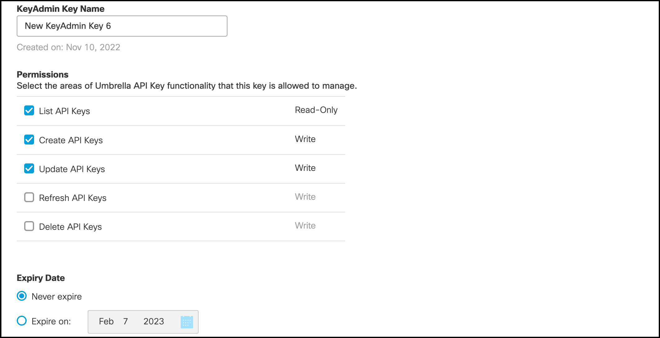 Umbrella keyAdmin API update