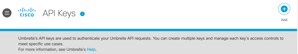 Umbrella API key dashboard