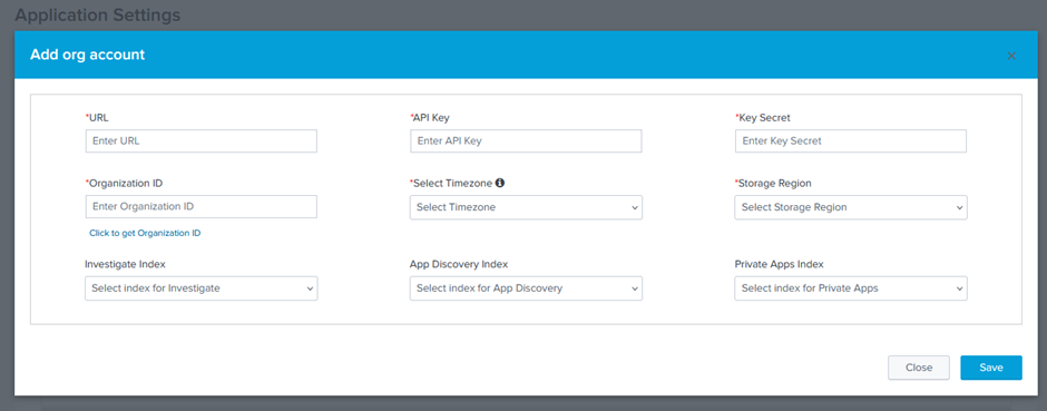 Splunk App Secure Access or Umbrella API organization settings