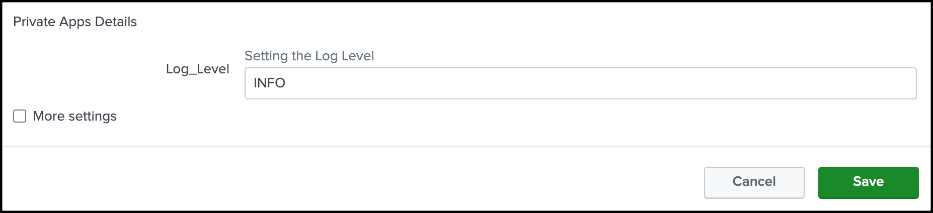 Private Apps log level