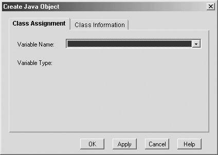 Class Assignment Tab (Create Java Object Step) - Contact Center Express