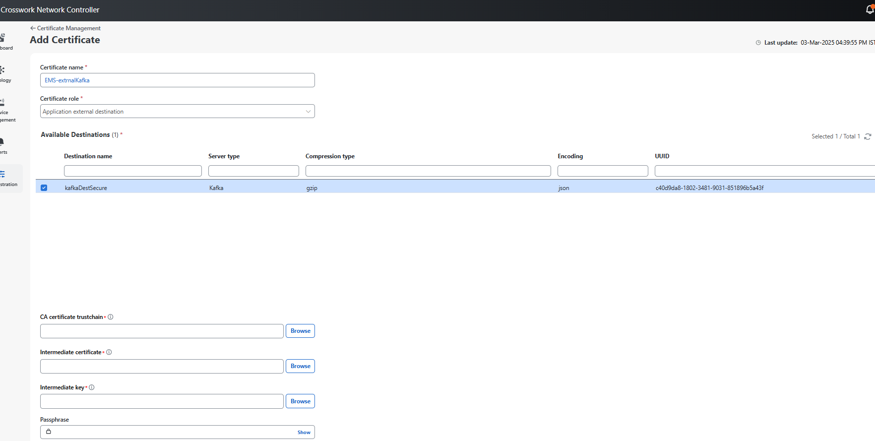 External Kafka Certificate