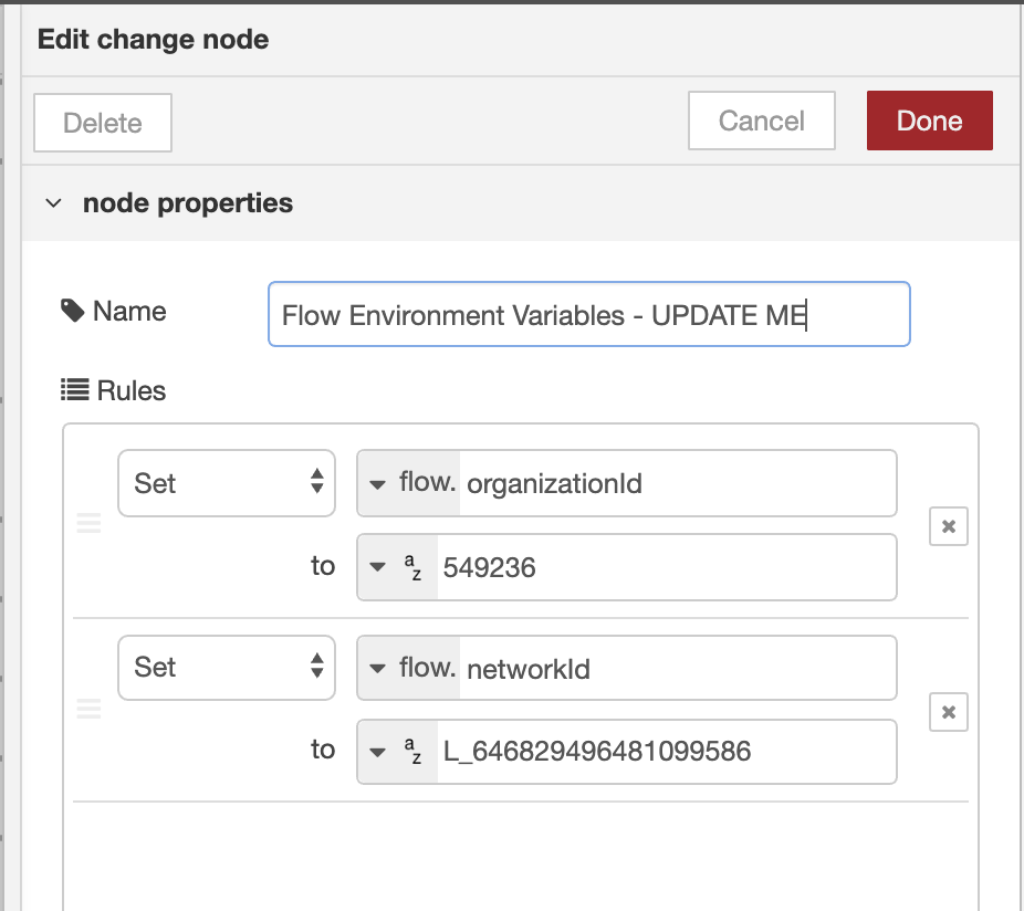 Environment Variables - Meraki Dashboard API Node-RED Node - - Cisco DevNet