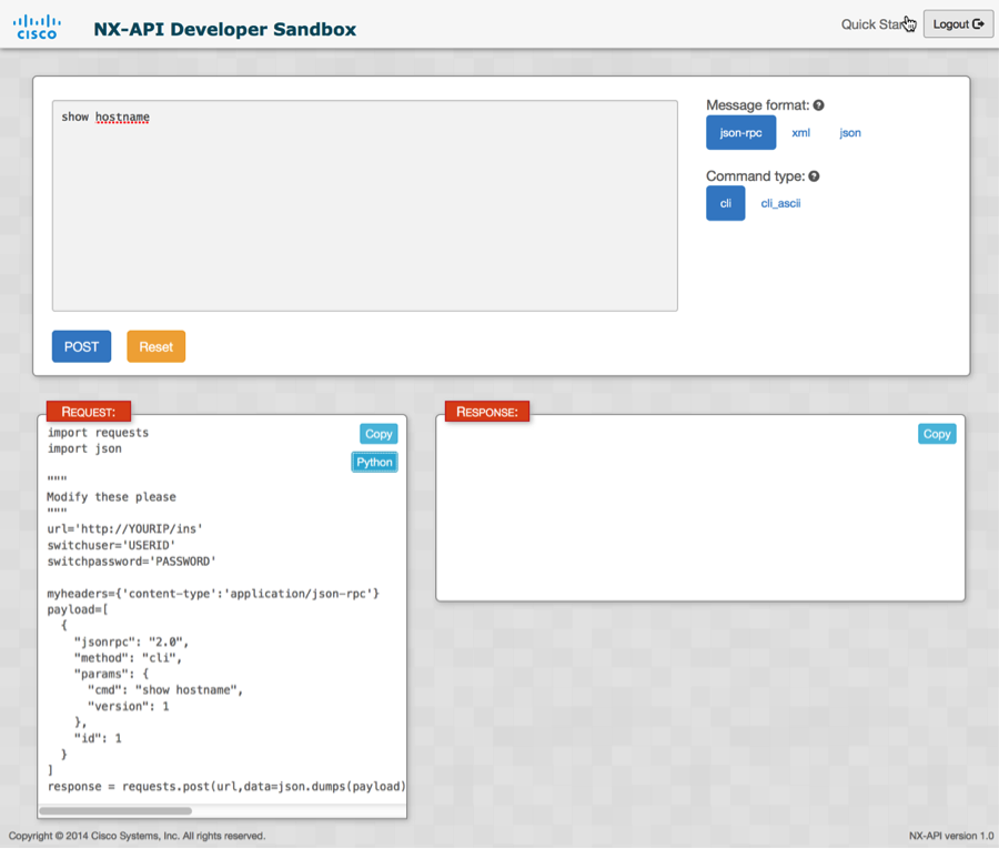 NX-API CLI Developer Sandbox