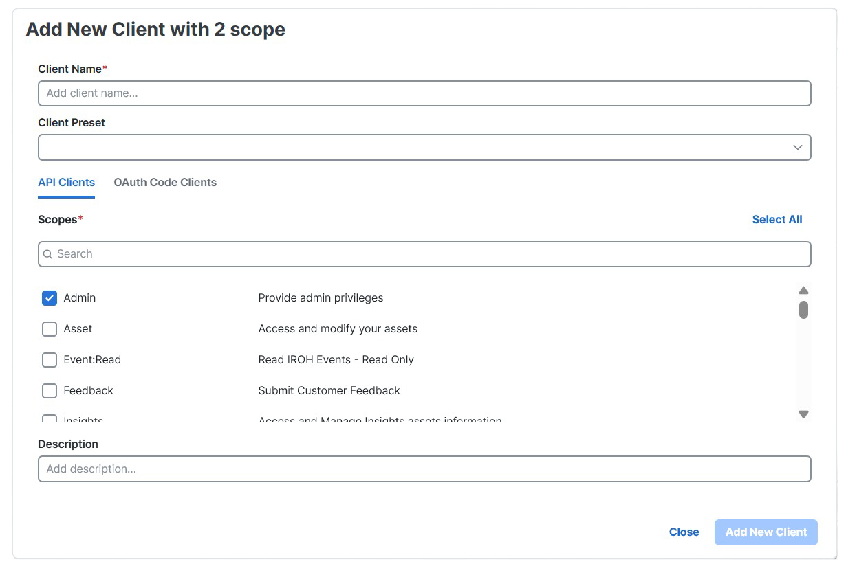 add new client form - admin scope