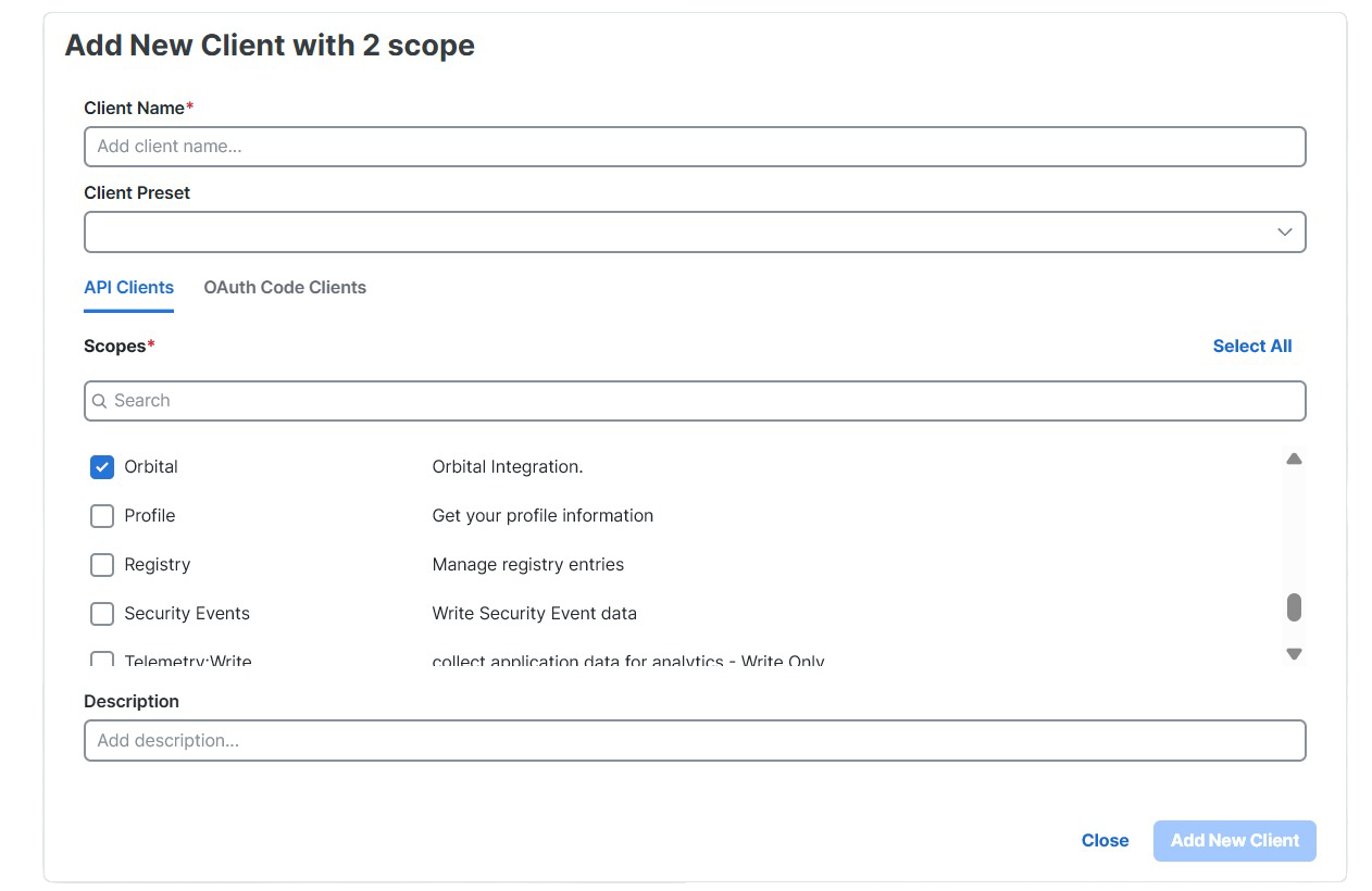 add new client form - orbital scope