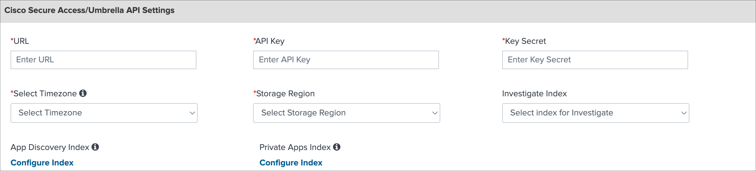 Splunk App Secure Access or Umbrella API Settings