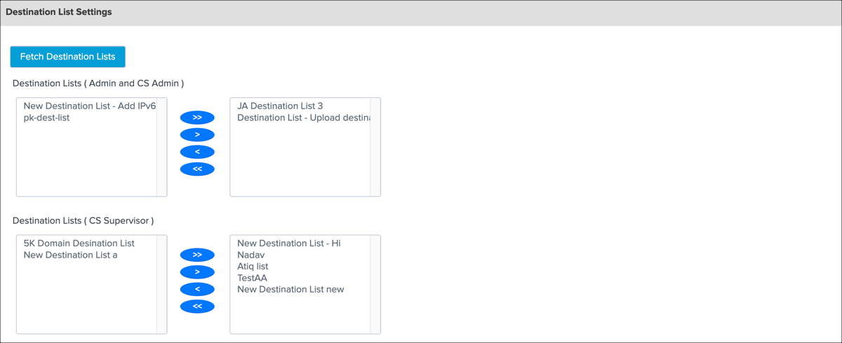 Manage Destination Lists