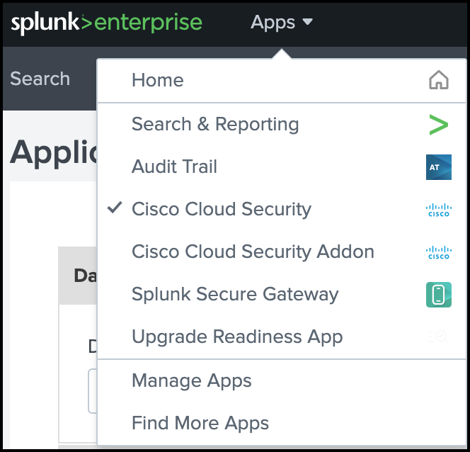 Cloud Security Apps Menu