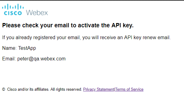 API Key Registration - Webex Meetings - Cisco DevNet