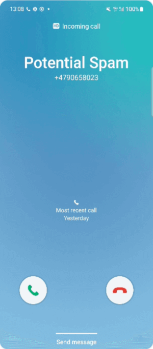 potential spam on mobile phone call screen